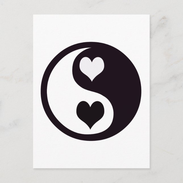 Ying and Yang Black and White Hearts Postcard (Front)