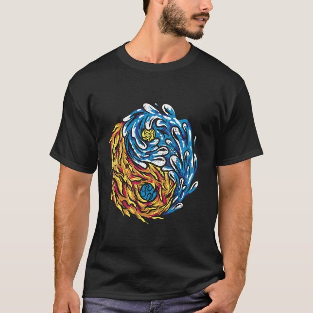 Ying and Yang Fire and Water Chinese Symbols China T-Shirt (Front)