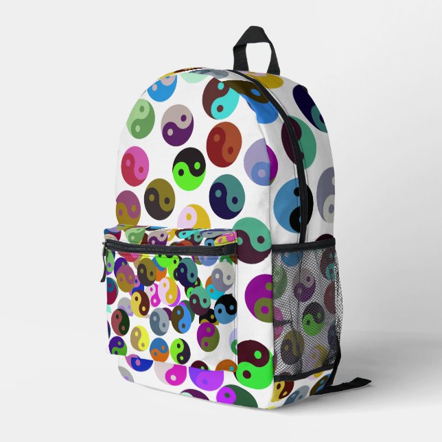 Ying Yang Circles Colourful Pattern Printed Backpack (Back Corner Right)