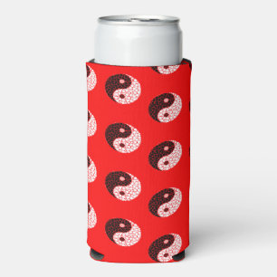 Ying yang circles on red seltzer can cooler