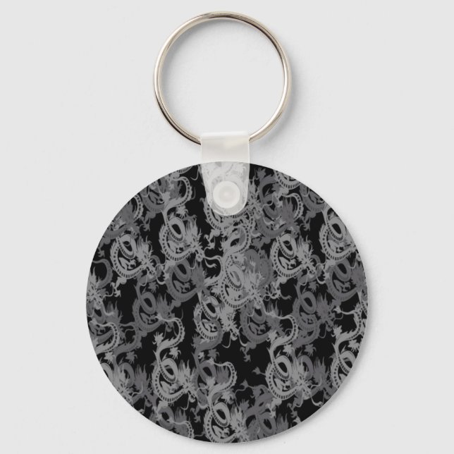 Ying Yang Grey Dragons Key Ring (Front)