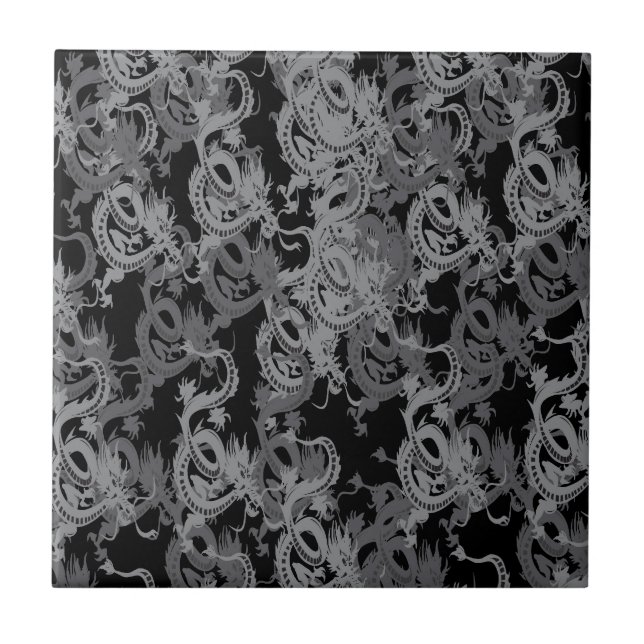 Ying Yang Grey Dragons Tile (Front)