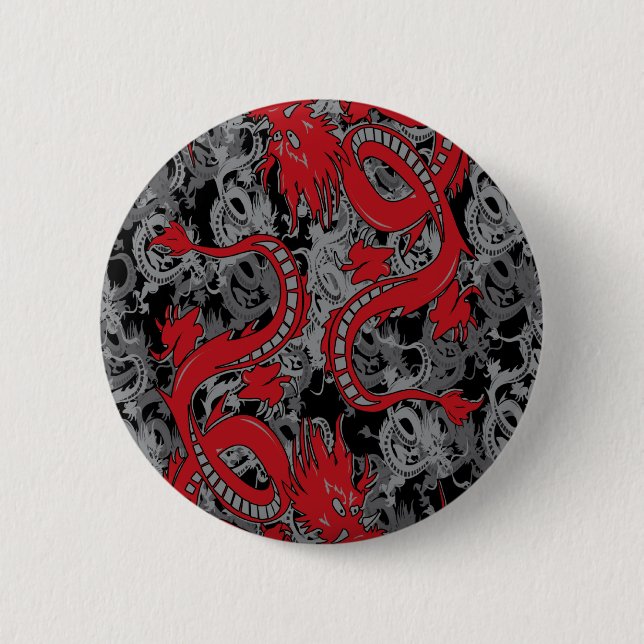 Ying Yang Red Dragons 6 Cm Round Badge (Front)