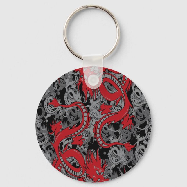 Ying Yang Red Dragons Key Ring (Front)