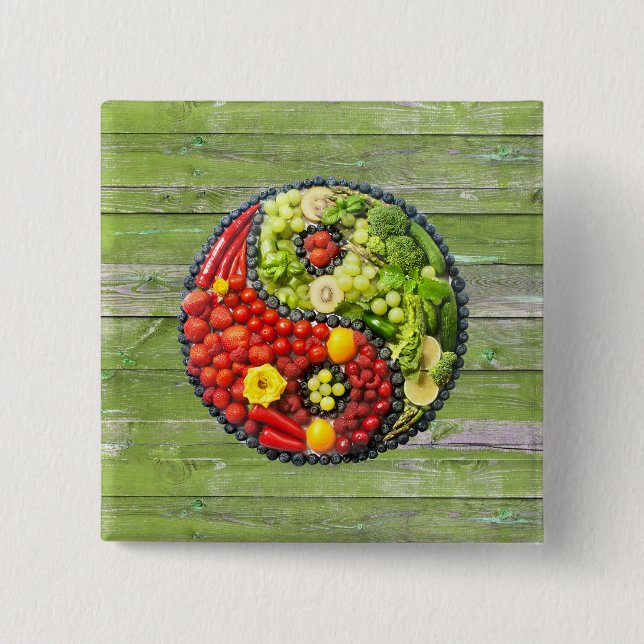 YinYang - Vegan harmony Green Wood Wall 15 Cm Square Badge (Front)