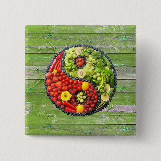 YinYang - Vegan harmony Green Wood Wall 15 Cm Square Badge