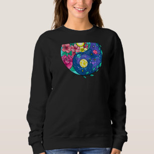 Yinyang Yin Yang Flower & Planet Zen Peace  on Bac Sweatshirt