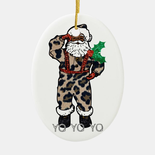 yo black santa ceramic tree decoration (Front)