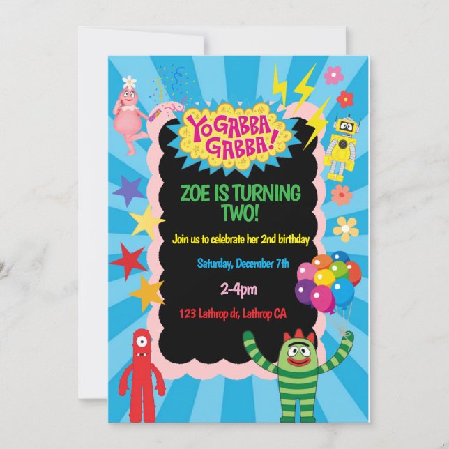 Yo Gabba Gabba Birthday Invitation (Front)