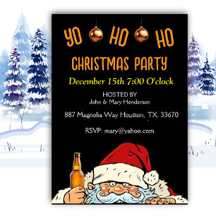 Yo Ho Ho Drinking Santa Christmas Party Invitation