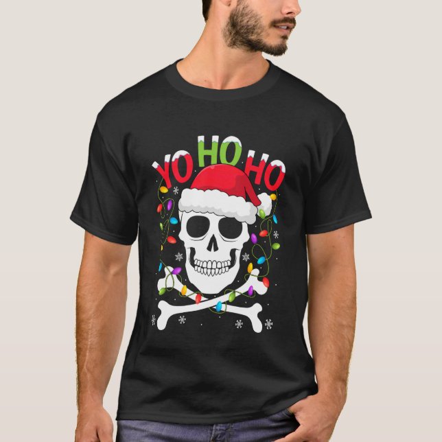 Yo Ho Ho Pirate Boat Cruise Christmas Santa Hat Sk T-Shirt (Front)
