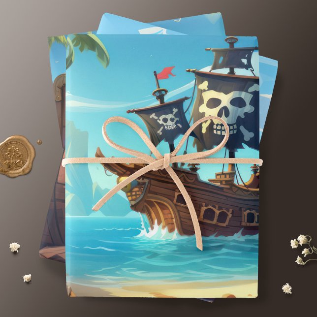 Yo Ho Ho! Pirate Paradise Island Birthday  Wrapping Paper Sheet (Creator Uploaded)