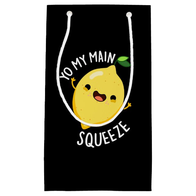 Yo My Main Squeeze Funny Lemon Pun Dark BG Small Gift Bag (Front)