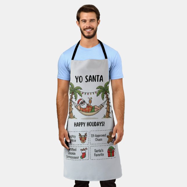 Yo Santa Funny Summer Christmas Tropical Holiday Apron (Worn)