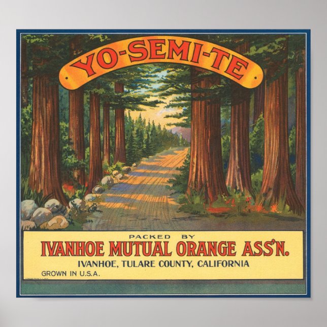 YO-SEMI-TE Vintage Fruit Crate Label Poster (Front)