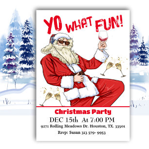 Yo What Fun Hip Santa Christmas Party Invitation