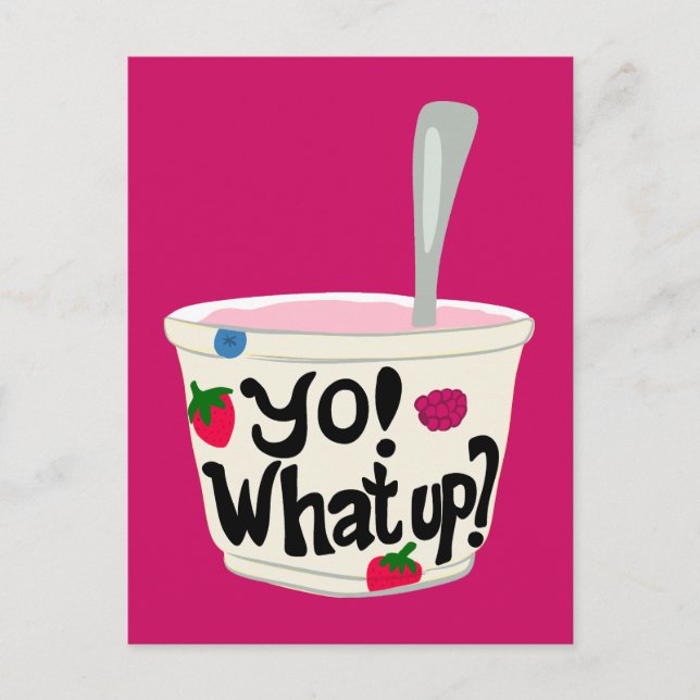 Yo! What Up? Cute Greek Yogurt Cup Blank Postcard (Front)