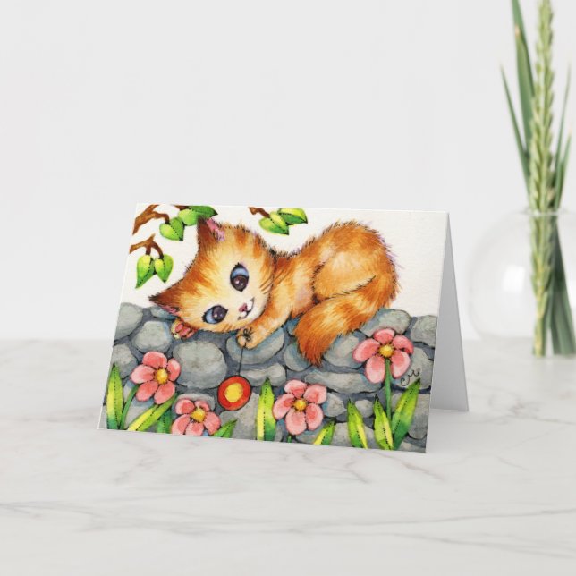Yo-Yo Kitty - Cute Cat Greeting Card (Front)