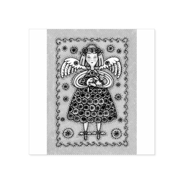 YO YO QUILT ANGEL & KITTEN RUBBER STAMP *Custom (Imprint)