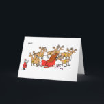 Yob reindeer Xmas card<br><div class="desc">Santa looks on as his reindeer circle round his sleigh and start eating presents.</div>