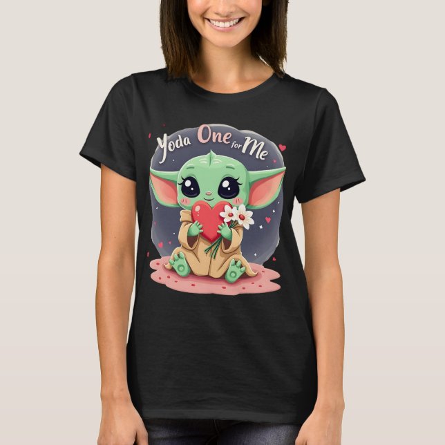 Yoda One for Me – Cute Baby Alien Valentine’s Day  T-Shirt (Front)