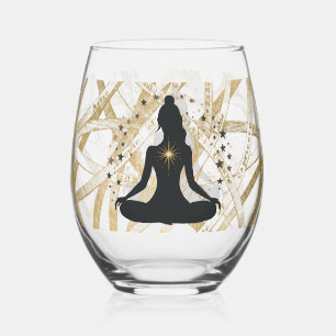 YOGA and Gold Astronomy Pattern Stemless Wine Glass