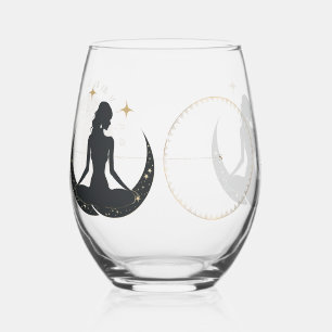 YOGA and Gold Astronomy Pattern Stemless Wine Glass