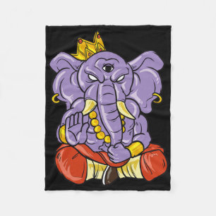 Yoga And Meditation Ganesh Elephant With Three Eye Fleece Blanket