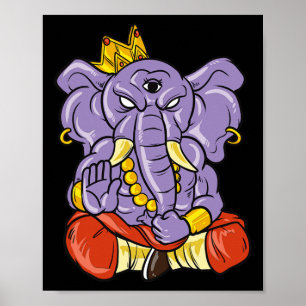 Yoga And Meditation Ganesh Elephant With Three Eye Poster