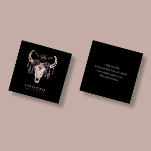 Yoga Animal Skull Mystical Eye Rose Gold Glitter Square Business Card