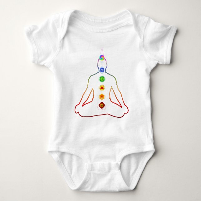 Yoga Asana Siddhasana Pose with 7 Chakras Baby Bodysuit (Front)