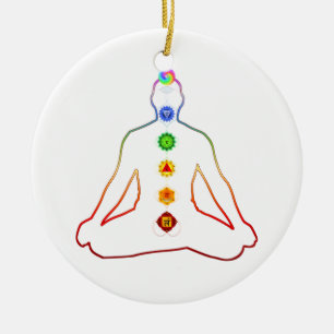 Yoga Asana Siddhasana Pose with 7 Chakras Ceramic Tree Decoration