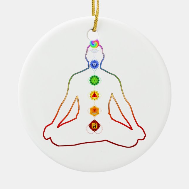 Yoga Asana Siddhasana Pose with 7 Chakras Ceramic Tree Decoration (Front)