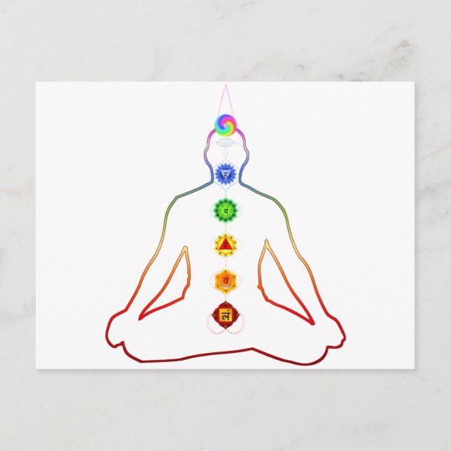 Yoga Asana Siddhasana Pose with 7 Chakras Postcard (Front)