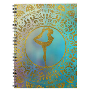 Yoga Asana Symbol in Gold Mandala Spiral Notebook