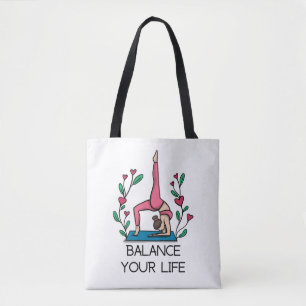 Yoga balance your life lady in pink posing yoga tote bag