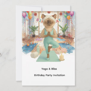 Yoga Birthday Party for Siamese Cat Lovers Invitation