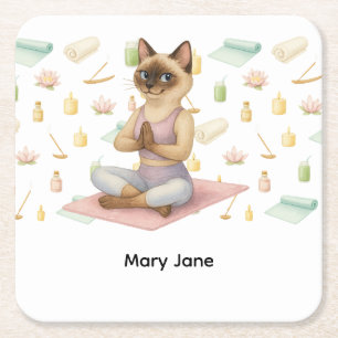 Yoga Birthday Party for Siamese Cat Lovers Square Paper Coaster