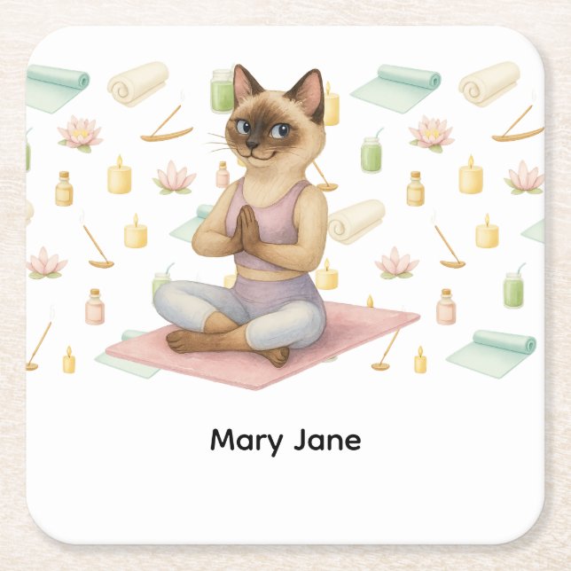 Yoga Birthday Party for Siamese Cat Lovers  Square Paper Coaster (Front)