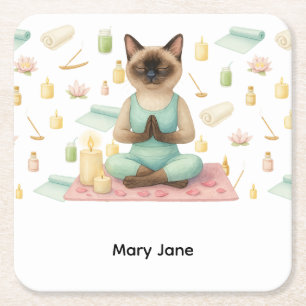 Yoga Birthday Party for Siamese Cat Lovers Square Paper Coaster