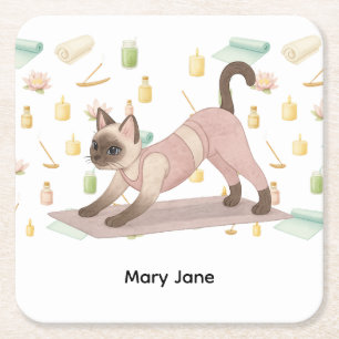 Yoga Birthday Party for Siamese Cat Lovers Square Paper Coaster
