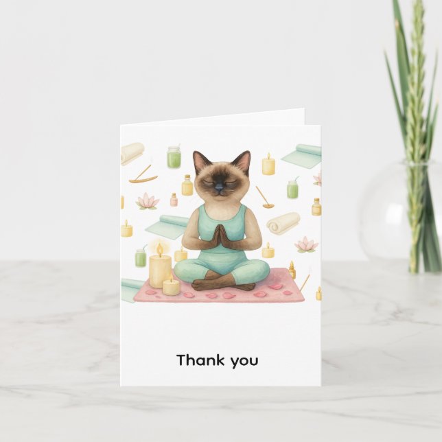 Yoga Birthday Party for Siamese Cat Lovers  Thank You Card (Front)