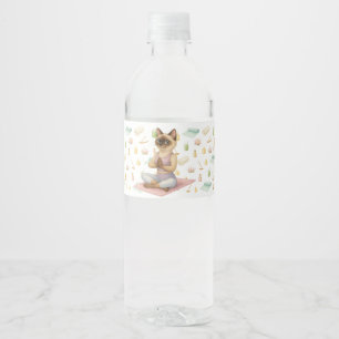 Yoga Birthday Party for Siamese Cat Lovers  Water Bottle Label
