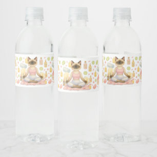 Yoga Birthday Party for Siamese Cat Lovers Water Bottle Label