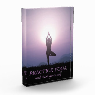 Yoga Black Purple Vriksasana Tree Pose Photo Block