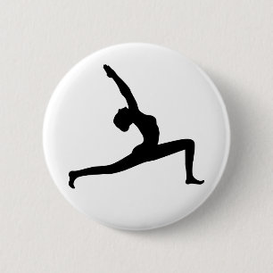 Yoga Black Silhouette Woman Posing Round Button