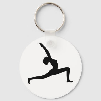 Yoga Black Silhouette Woman Posing Round Key Chain