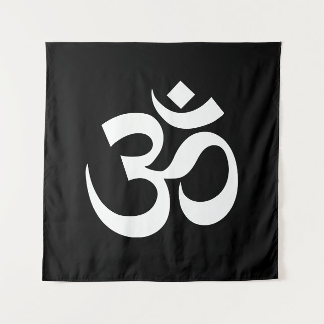 Yoga black white Om Hindu Buddhist Symbol Tapestry (Front)