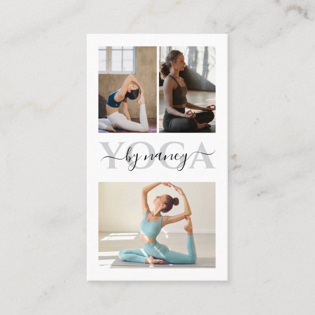 Yoga Bold Typography Photo Collage Qr Code Business Card (Front)