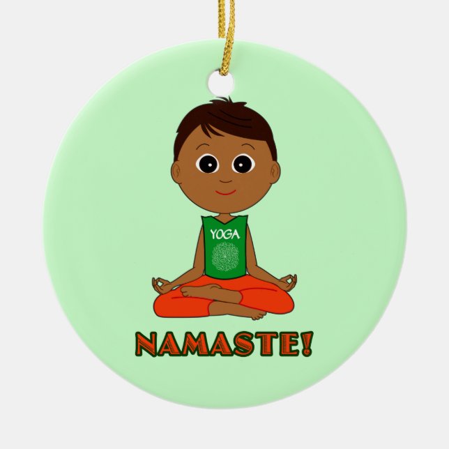 Yoga Boy: Namaste! Ceramic Tree Decoration (Front)